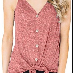 IVVIC Women’s L Casual Summer Tank Tops Button Down Sleeveless Shirts Tie Front